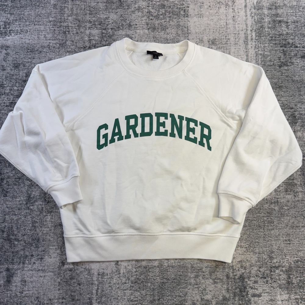 J Crew Sweatshirt Women Small White Gardener University Terry Crewneck Prepp Ivy